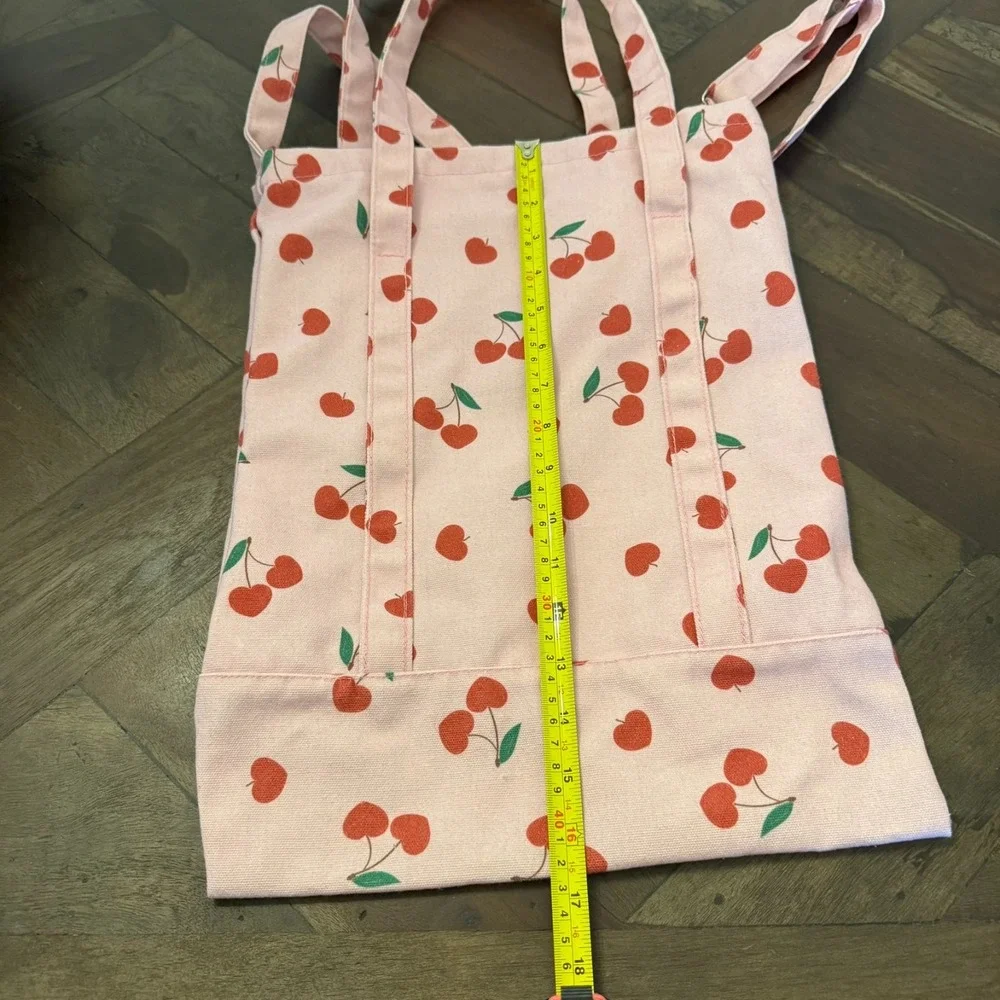 Pink & Cherry Print‎ Canvas Tote Bag with Handles & Adjustable Strap Book Bag